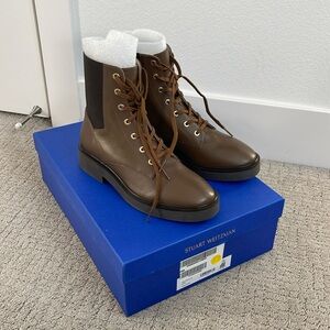 NIB Stuart Weitzman Henley Chill Leather Combat Boot Size 7.5